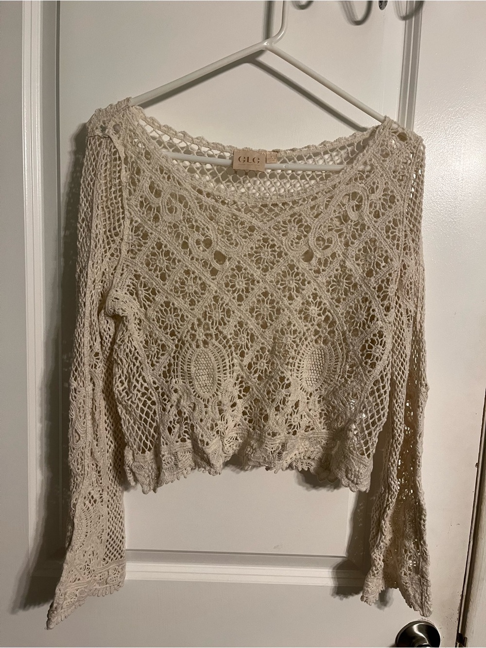 Good Luck Gem Cream Crochet Openwork Top